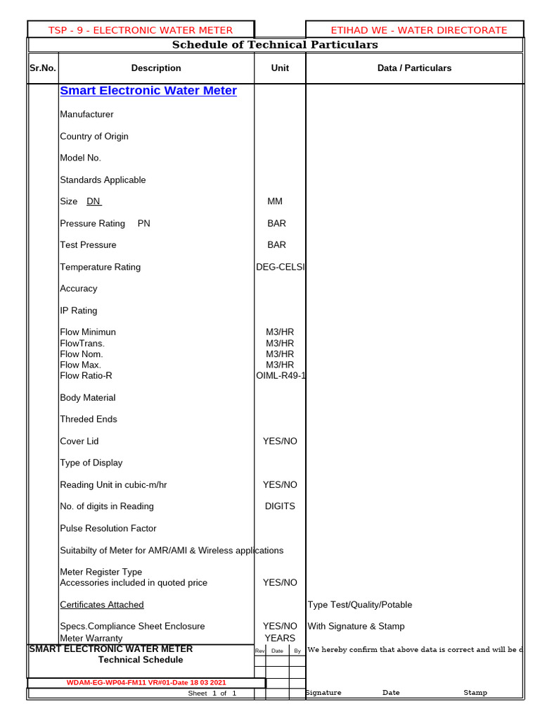 Tsp 9 Data Sheet Electronic Water Meter Rev July 2021 | PDF
