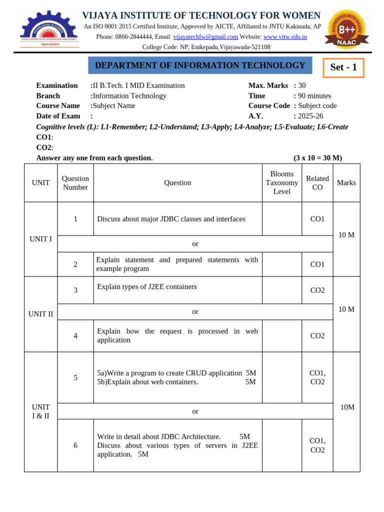 B.Tech IT Mid Exam Questions 2025-26 | PDF | Java Platform | Software