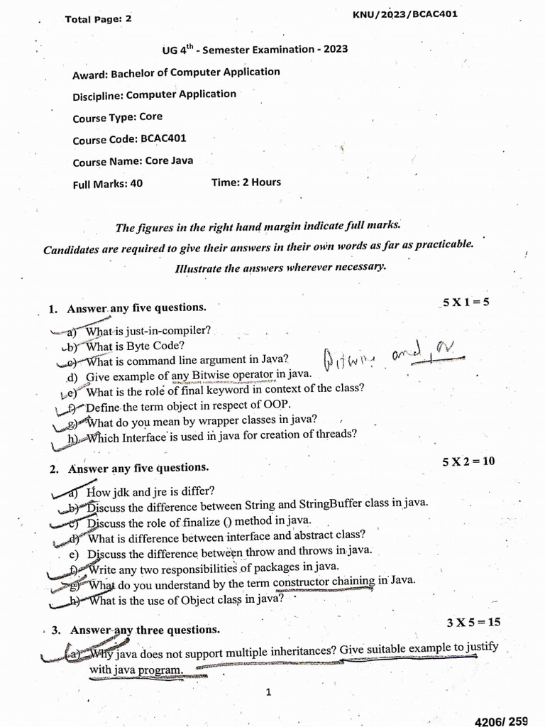 Core Java Exam Questions 2023 | PDF | Java (Programming Language ...