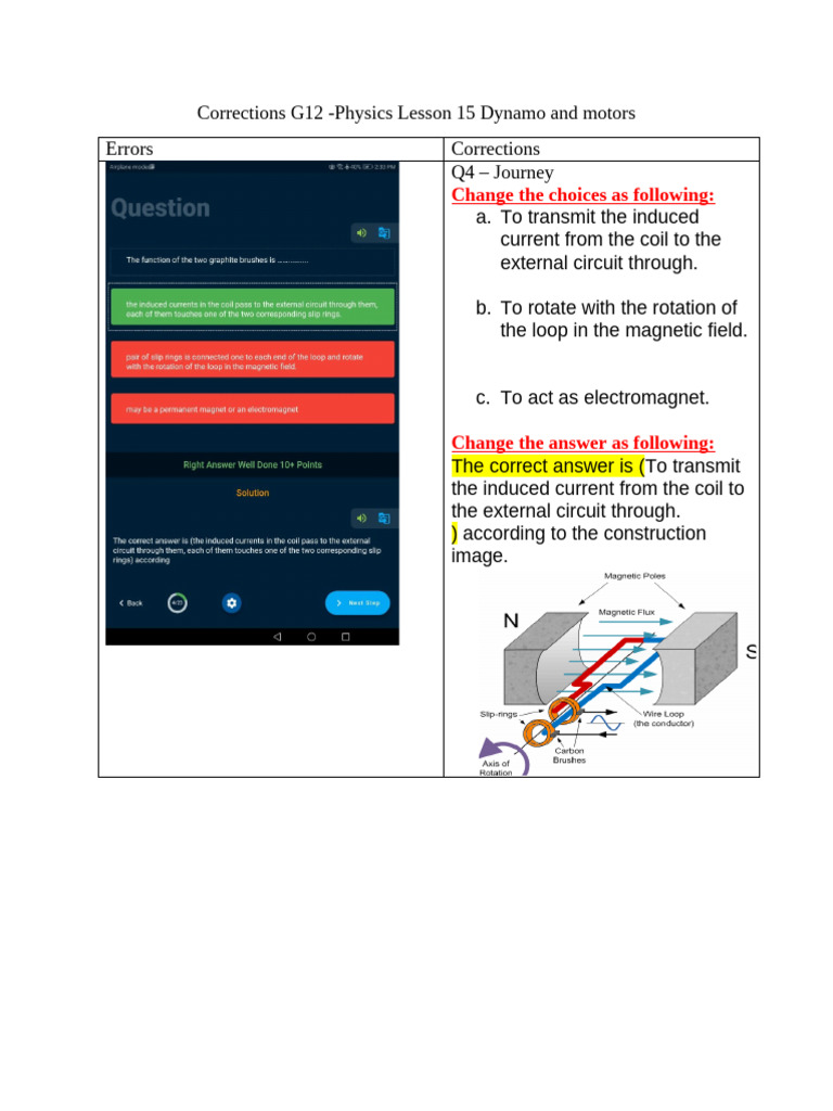 Corrections G12 -Physics Lesson 15 Dynamo and Motors | PDF