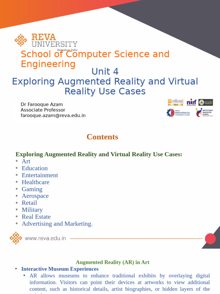 Unit 4 Arvr Oe 3 Vii Sem Cse | PDF | Augmented Reality | Virtual Reality