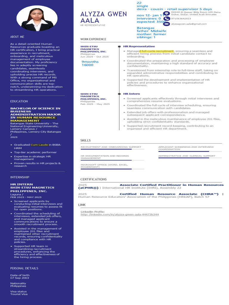 Aala,Alyzza Gwen CV | PDF | Human Resources | Recruitment