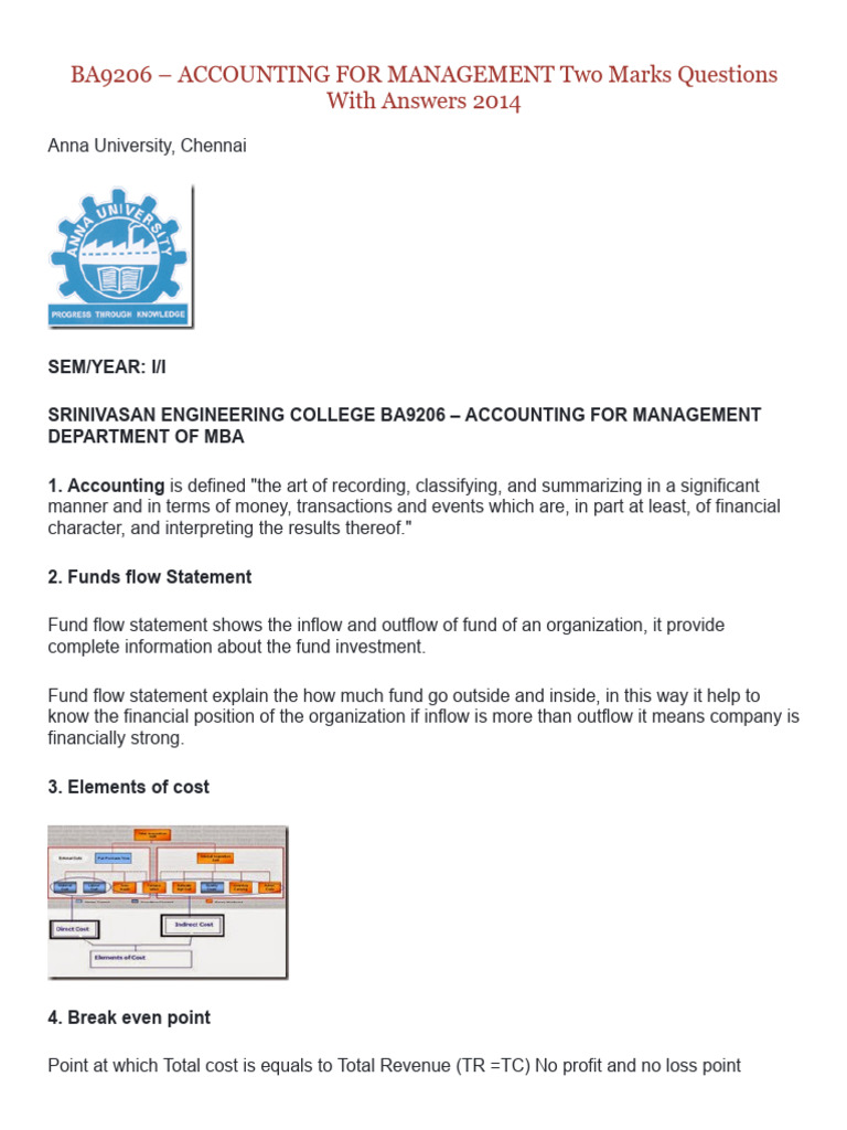 Accounting For Management - 2 Marks - Unit1 To Unit5 | PDF | Debits And ...
