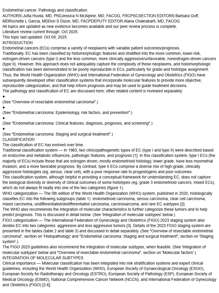 Endometrial Cancer: Pathology & Classification | PDF | Cancer | Medical ...