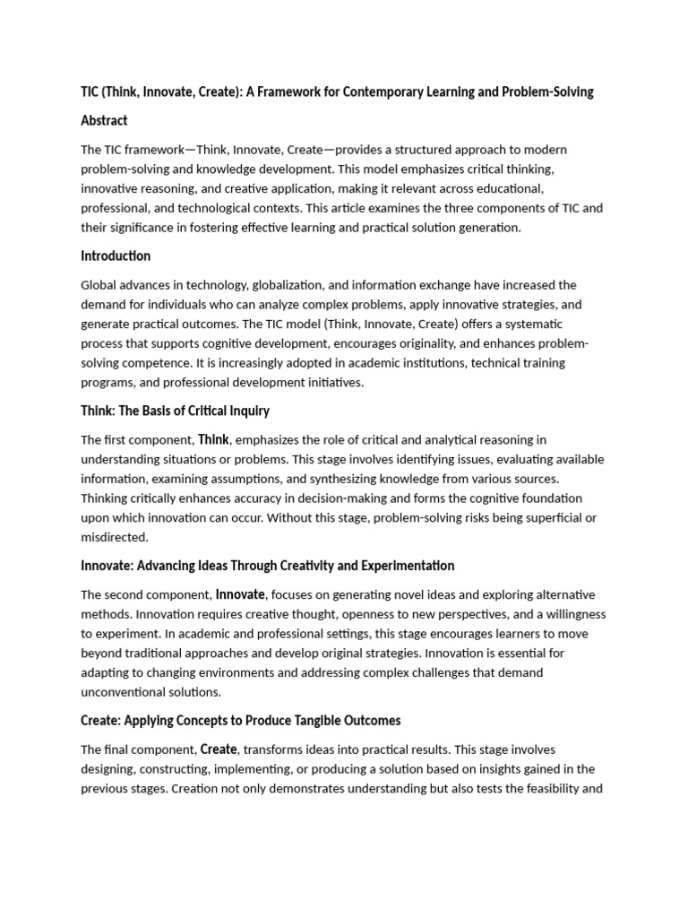 TIC Framework for Modern Problem-Solving | PDF | Critical Thinking ...