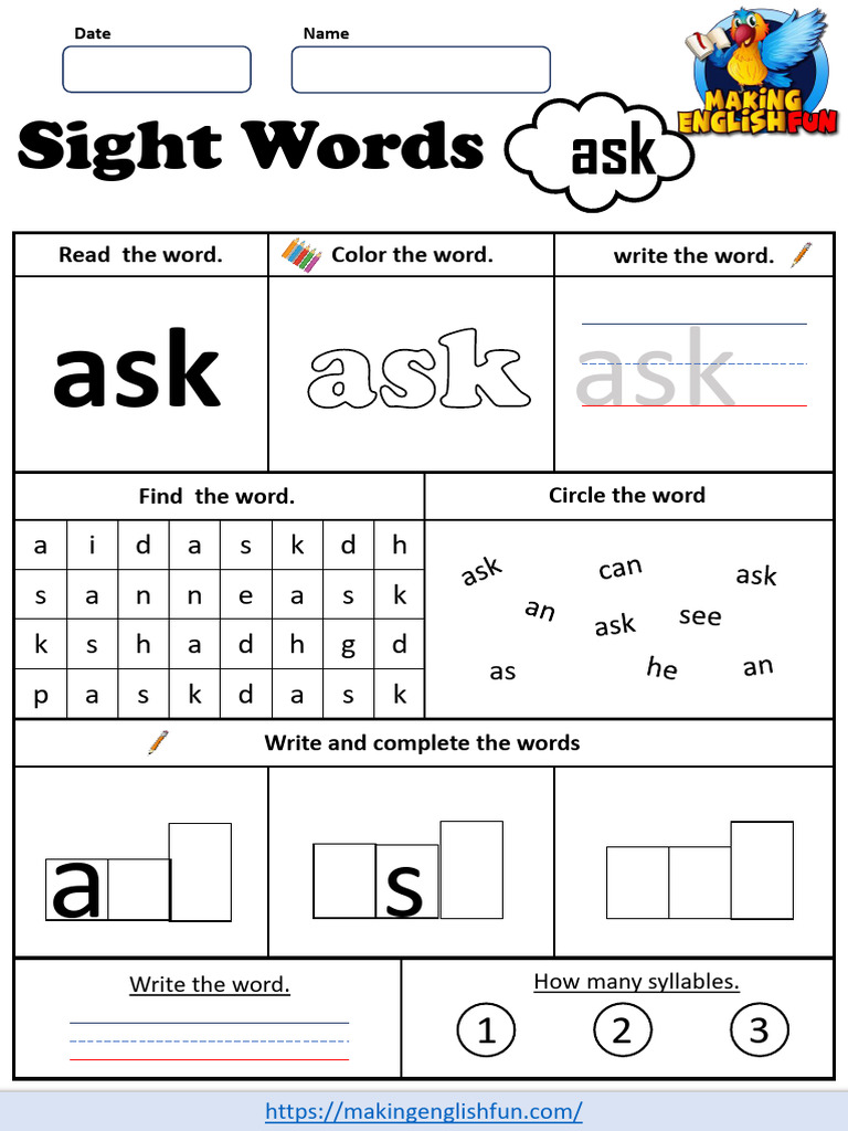 Sight Words Activity: 