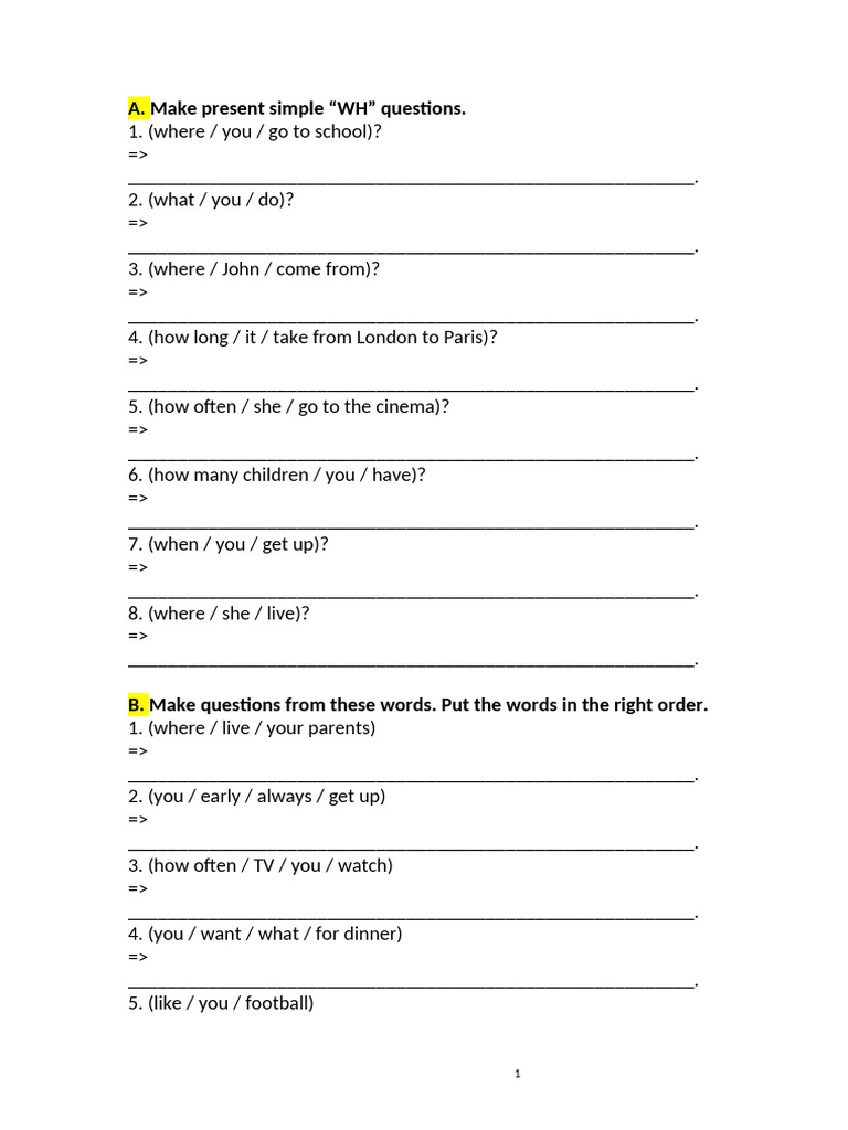 Present Simple Questions Exercises | PDF