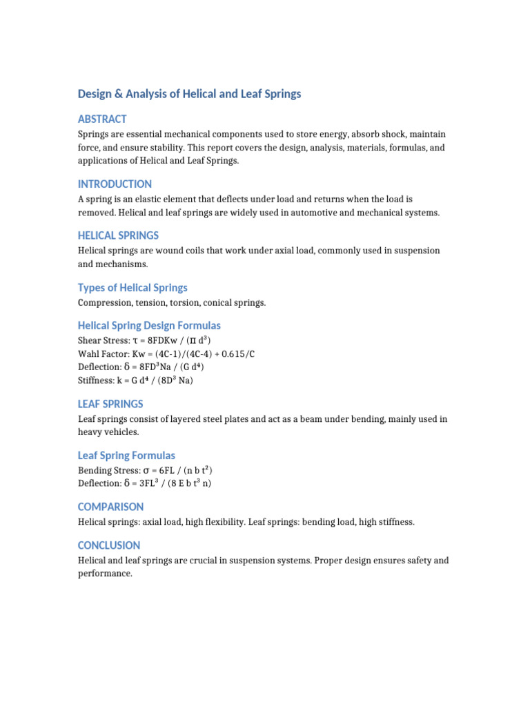Design and Analysis of Springs | PDF