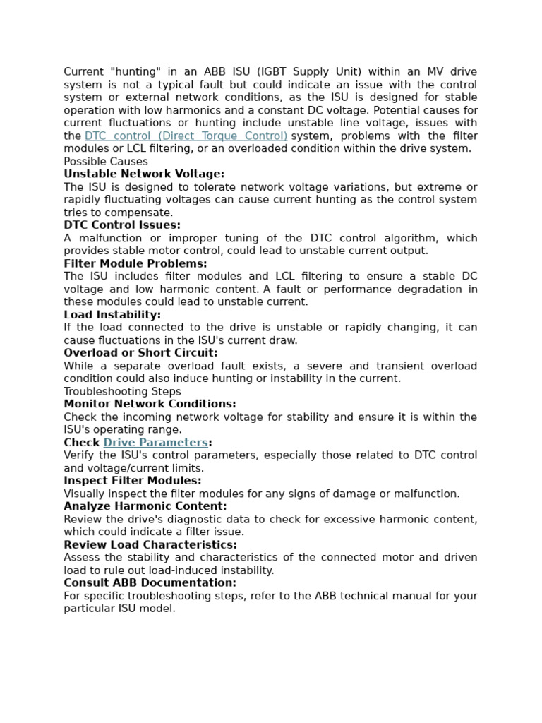 Troubleshooting ABB ISU Current Hunting | PDF