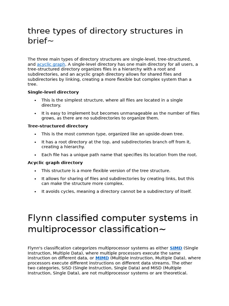 Directory Structures and Flynn's Classification | PDF | Directory ...