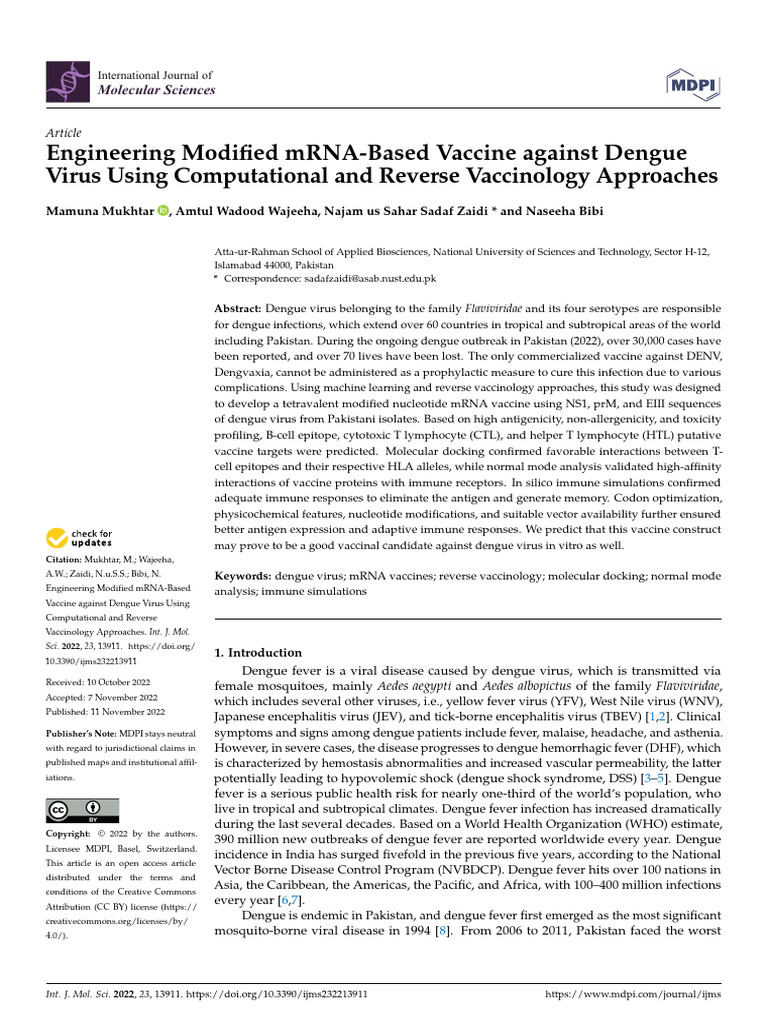 mRNA Vaccine Development for Dengue | PDF | Vaccines | Virus