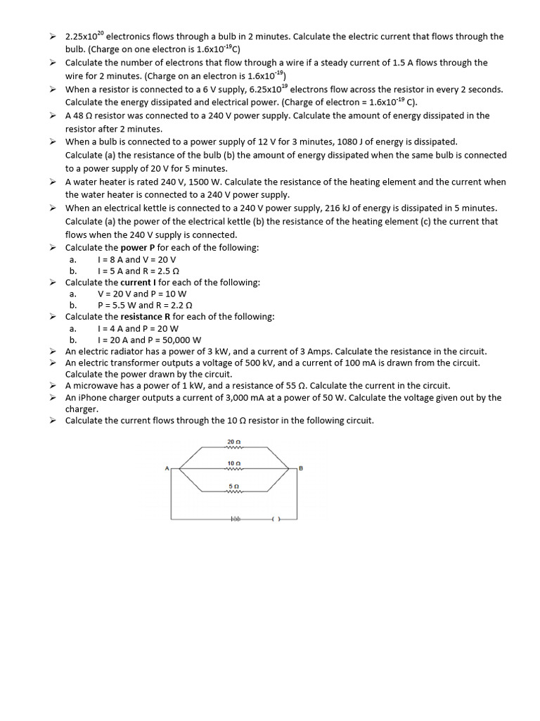 Electrical Current and Power Calculations | PDF