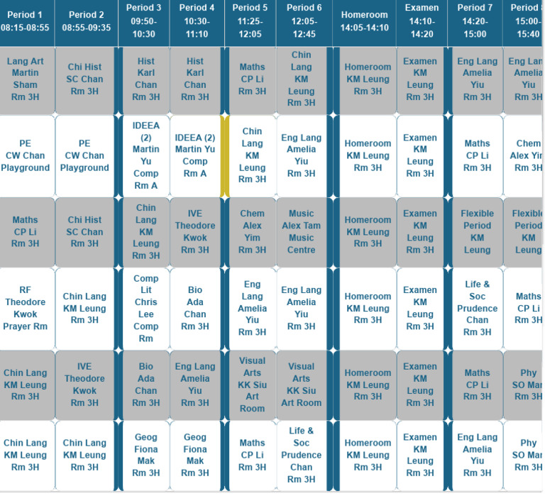 Class Schedule for Room 3H | PDF | Hong Kong | Special Administrative ...