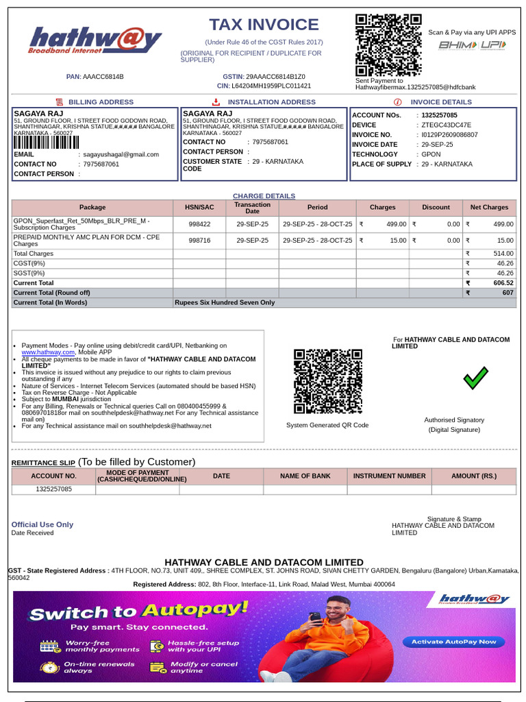 Tax Invoice for Internet Services | PDF | Invoice | Payments