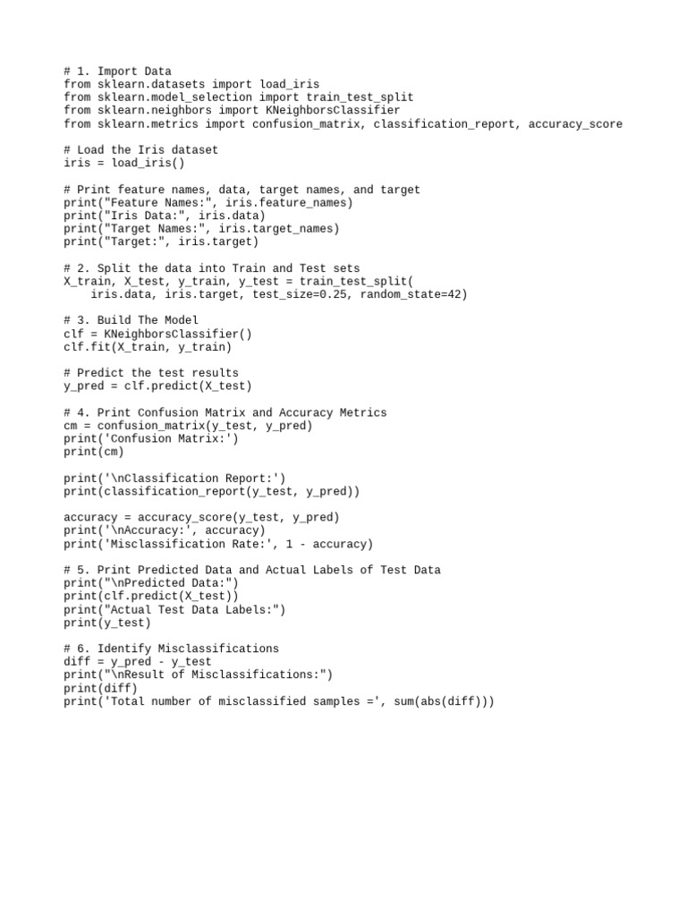Iris Dataset KNN Classification Guide | PDF