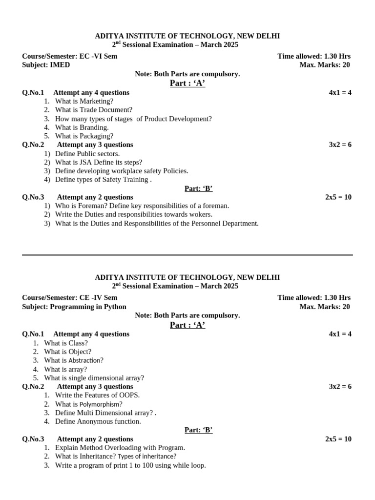 Question Paper Rajat Sir | PDF | Computer Programming | Object Oriented ...