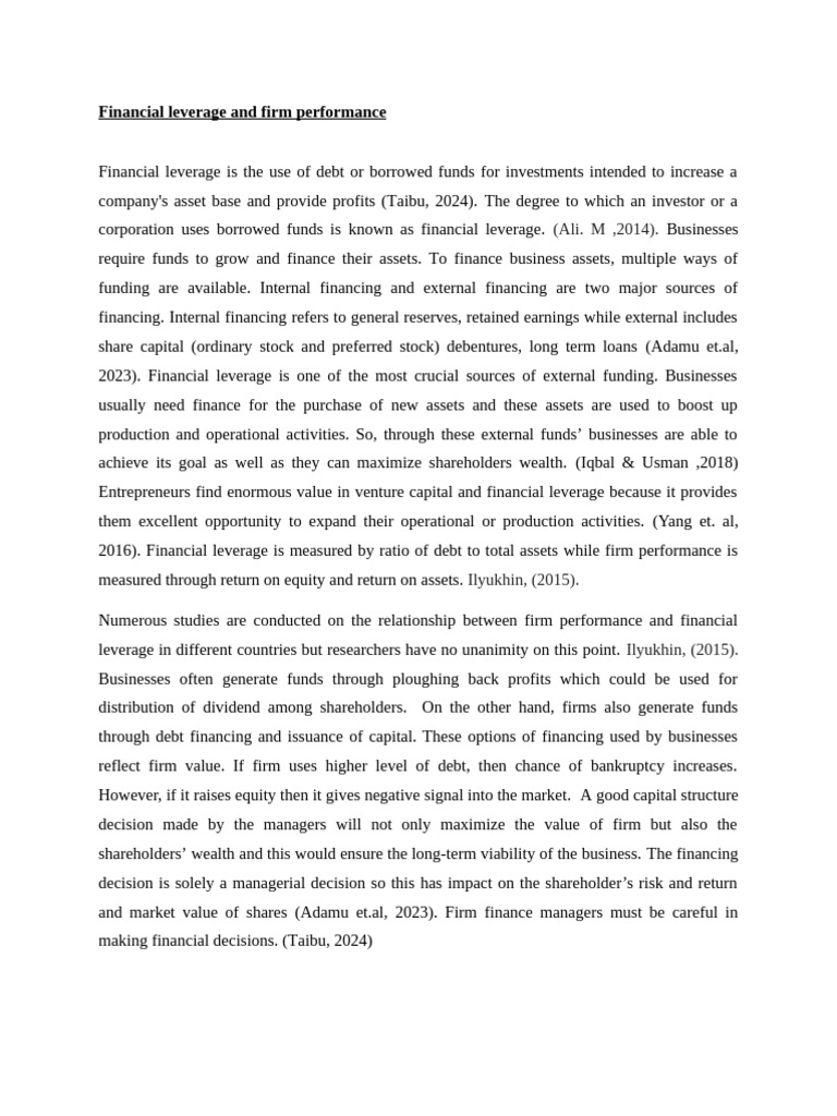 Financial Leverage and Firm Performance | PDF | Capital Structure ...