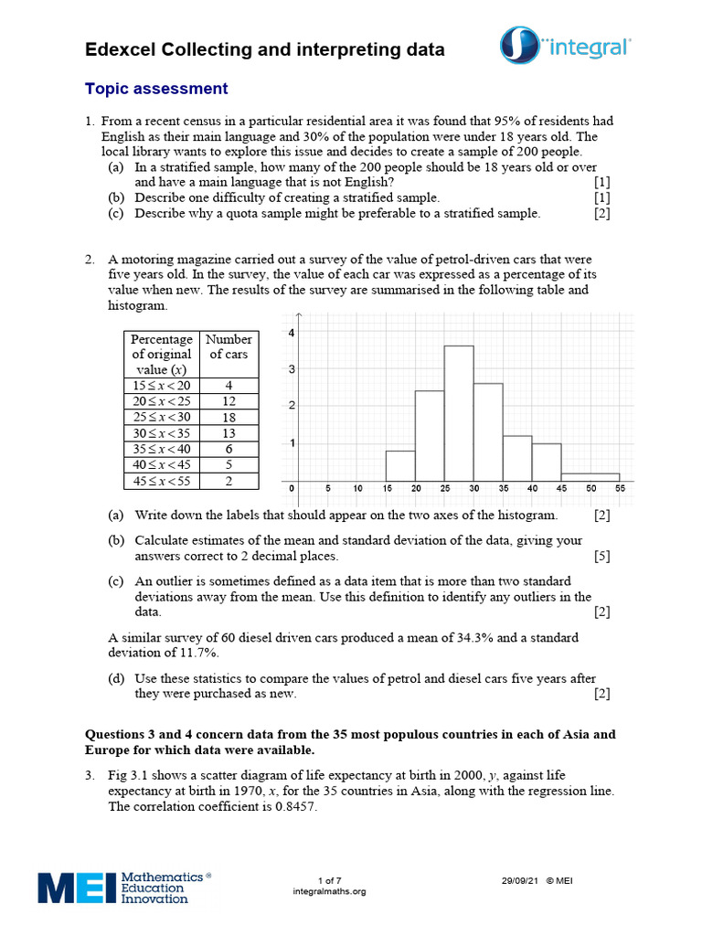 Edexcel Data Collection Assessment Guide | PDF | Quartile | Descriptive ...