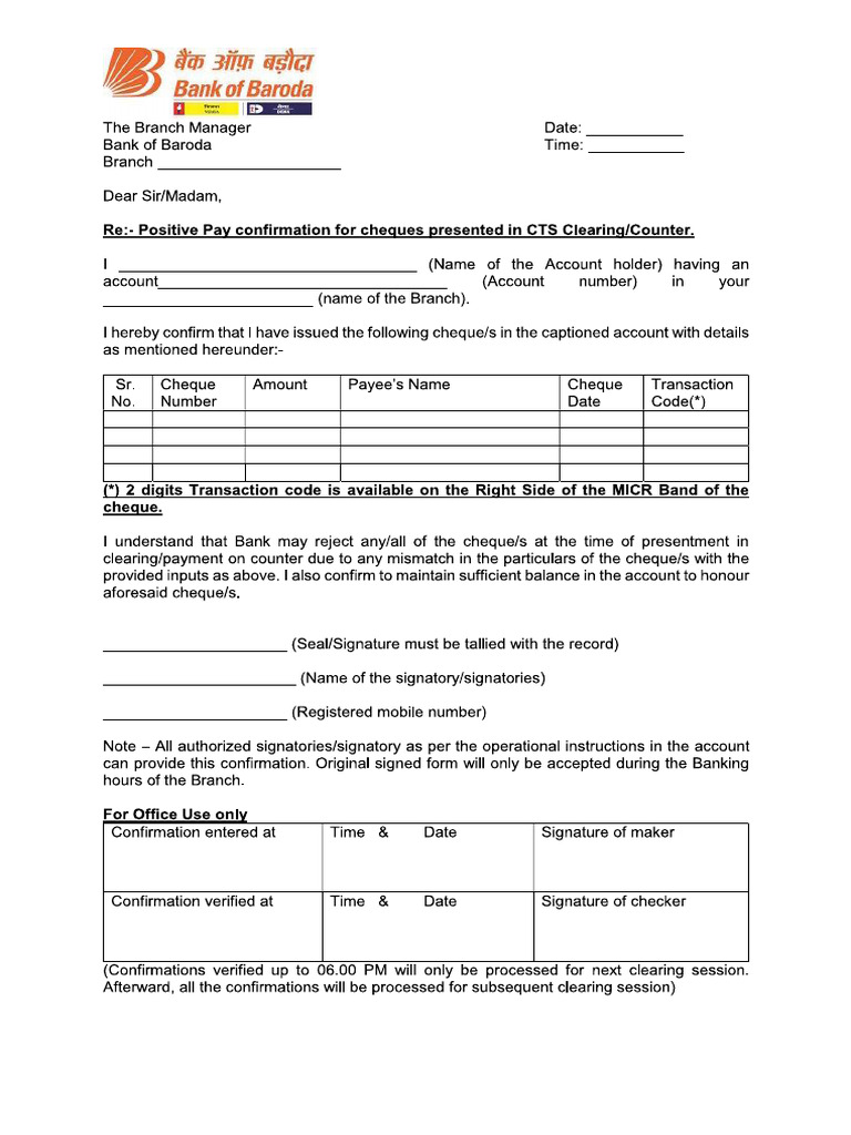 BOB Positive Pay Application | PDF