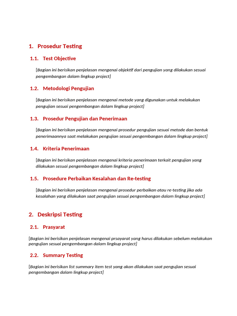Template Dokumen Testing | PDF