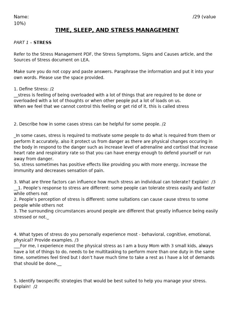 Stress and Time Management Strategies | PDF | Stress (Biology) | Stress ...