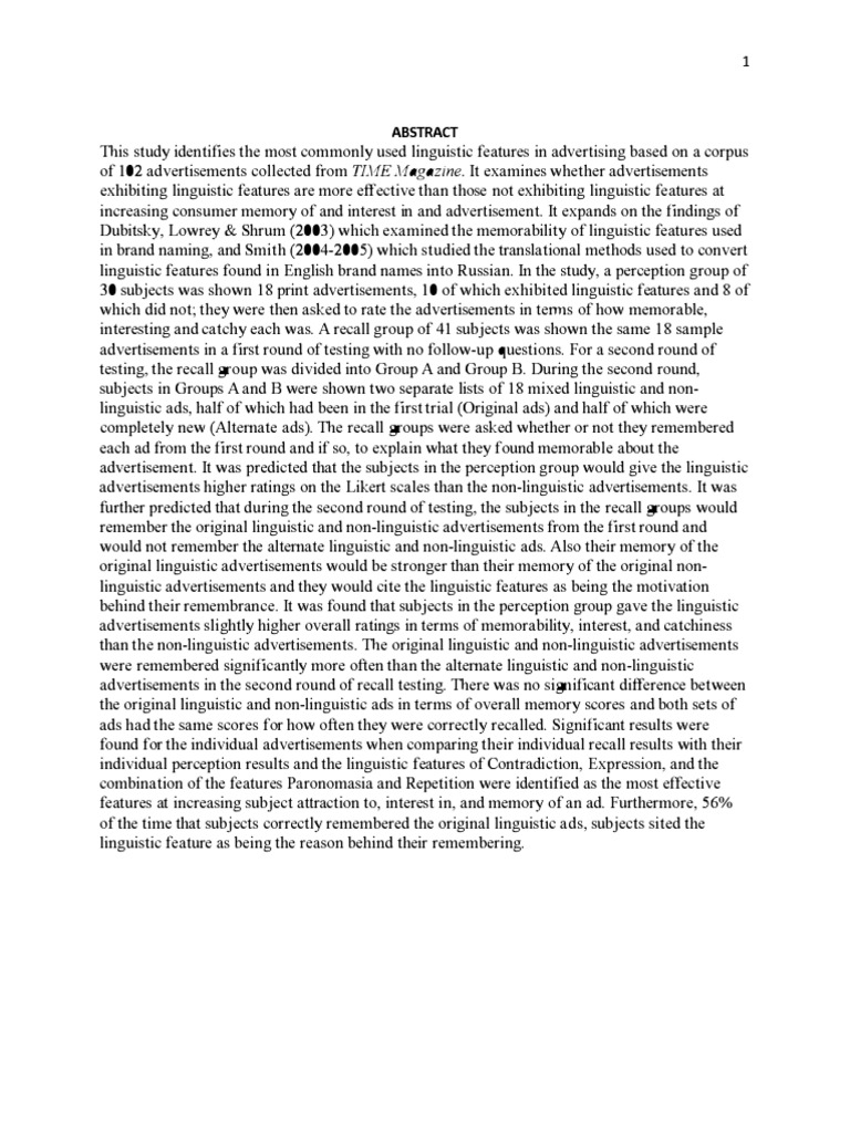 Linguistic Features in Advertising Effectiveness | PDF | Morphology ...