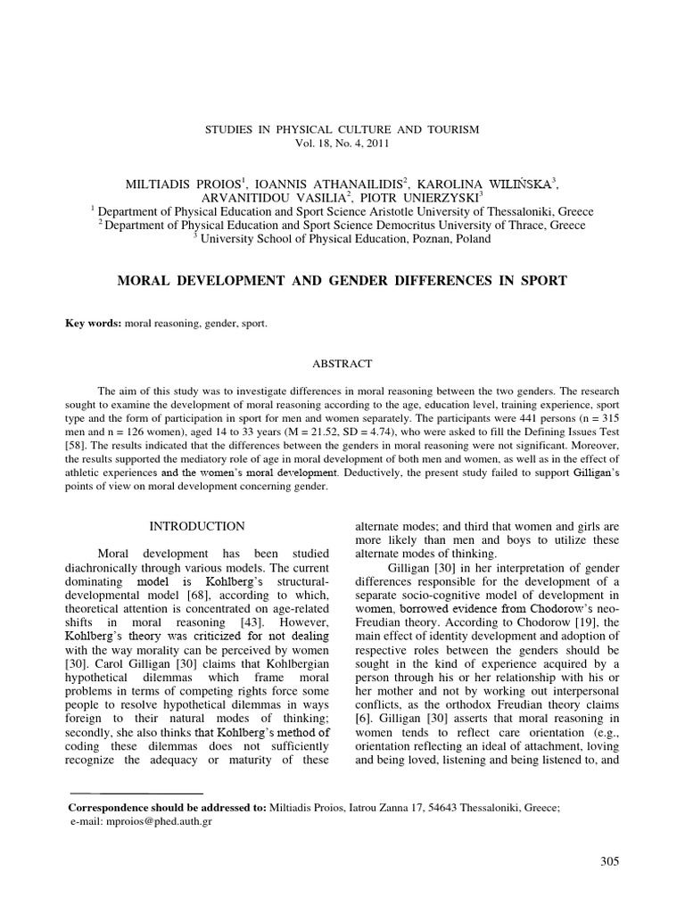 Gender Differences in Moral Reasoning in Sport | PDF | Statistics ...