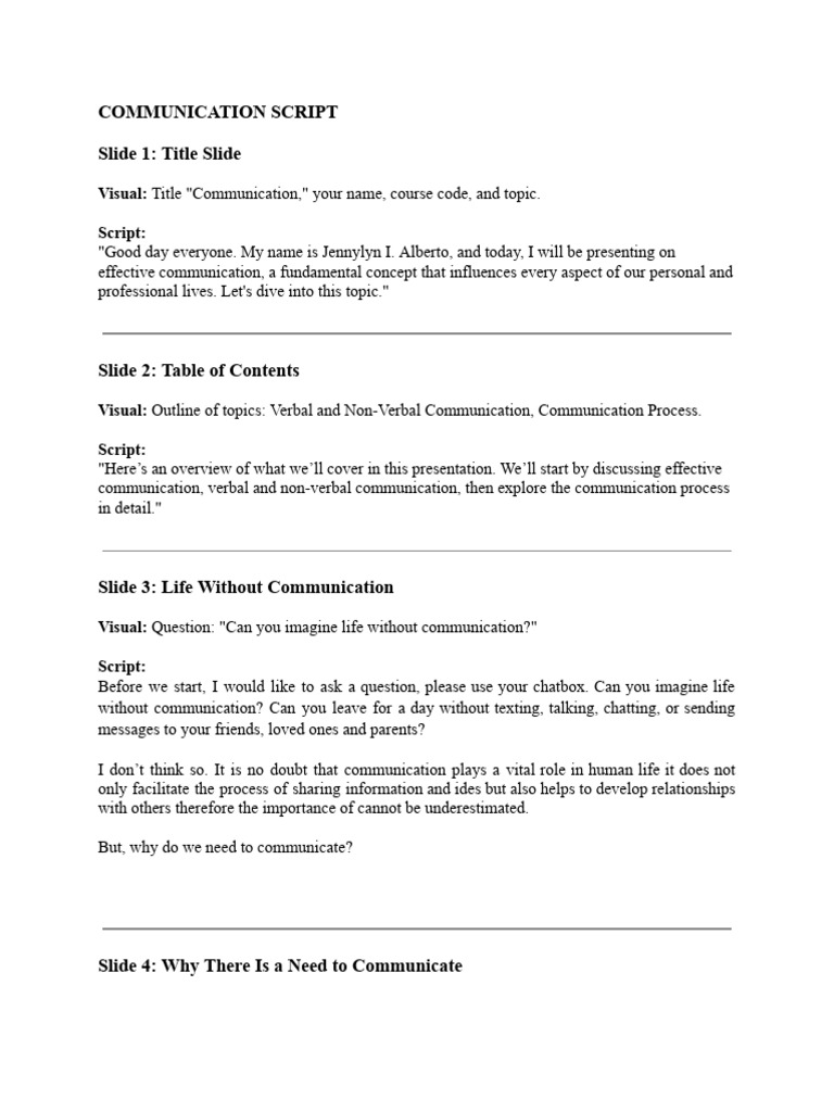 Commucation Script | PDF | Communication | Nonverbal Communication