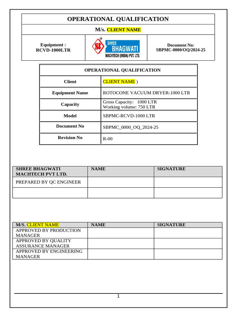 Operational Qualification for RCVD-1000LTR | PDF | Verification And ...