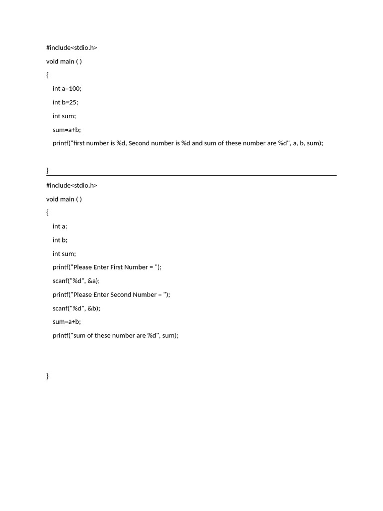 C Program for Adding Two Numbers | PDF