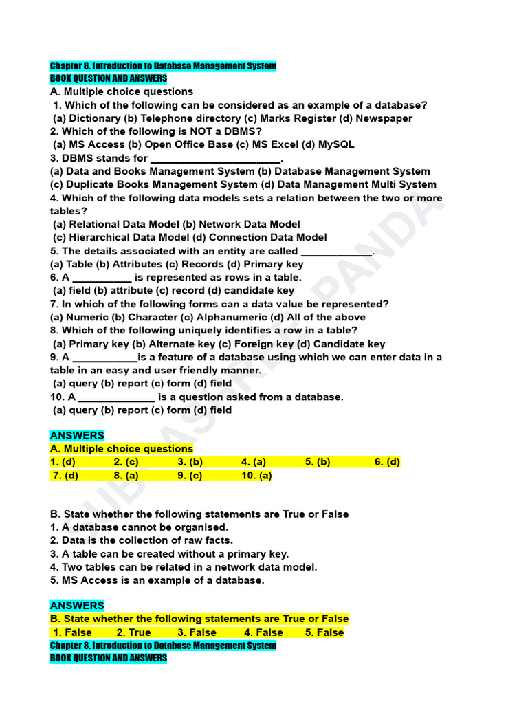 Database Management System Q&A Guide | PDF | Databases | Relational ...