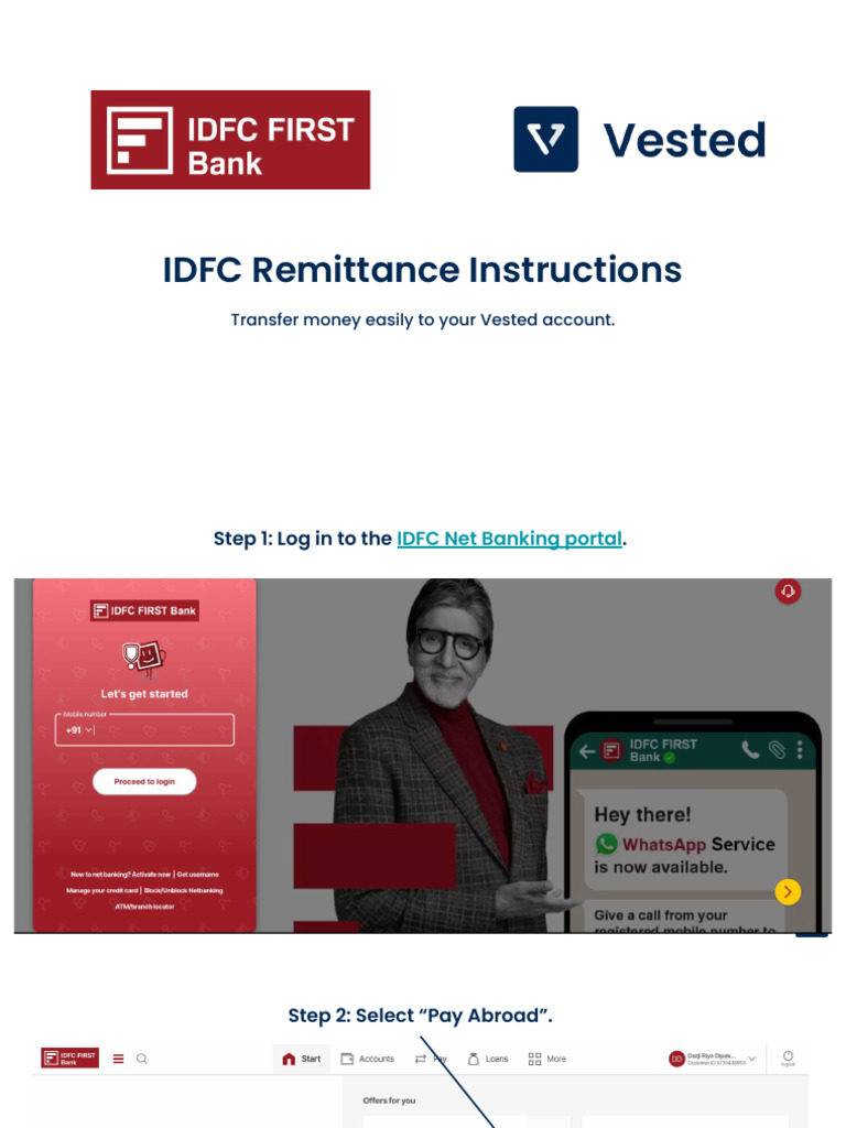 IDFC Remittance Guide for Vested Accounts | PDF