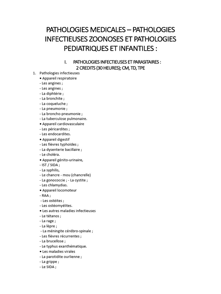 Pathologies Infectieuses et Chirurgicales | PDF | Médecine clinique ...