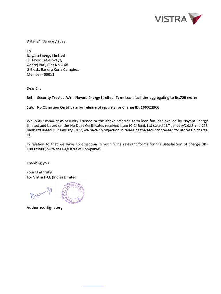 CHG4Letter of the Charge Holder Stating That the Amount Has Been ...