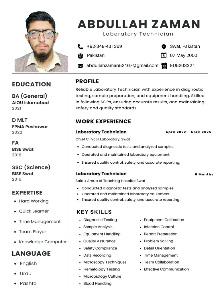 Laboratory Technician Profile and Skills | PDF