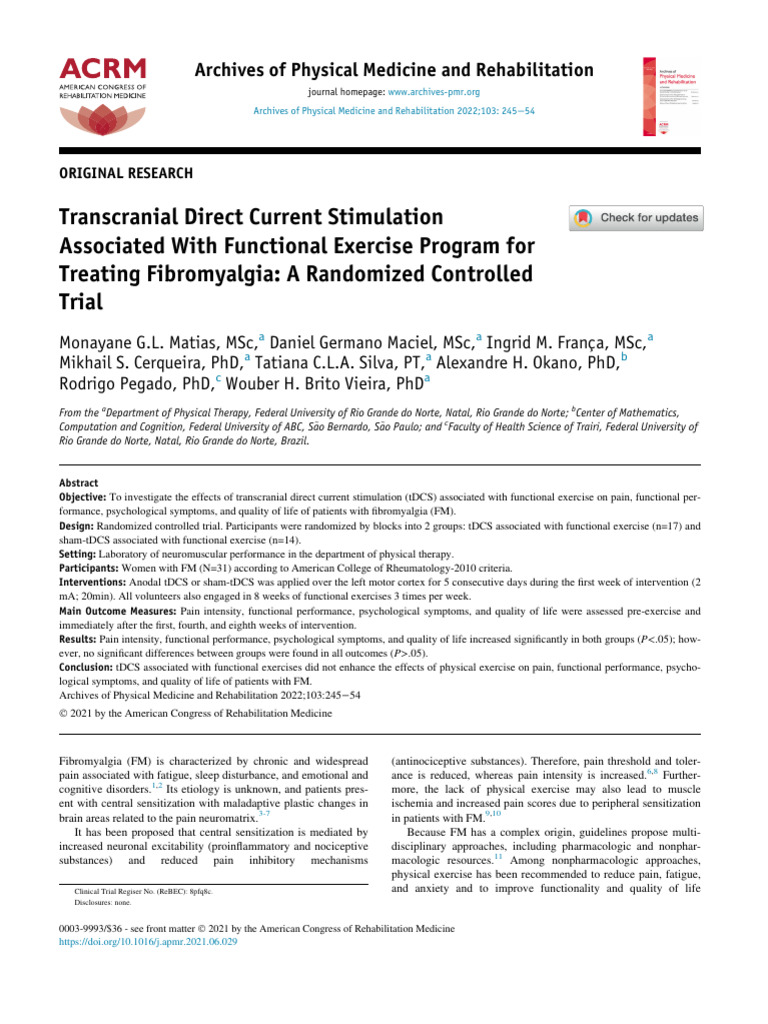 tDCS and Exercise for Fibromyalgia Study | PDF | Anatomical Terms Of ...