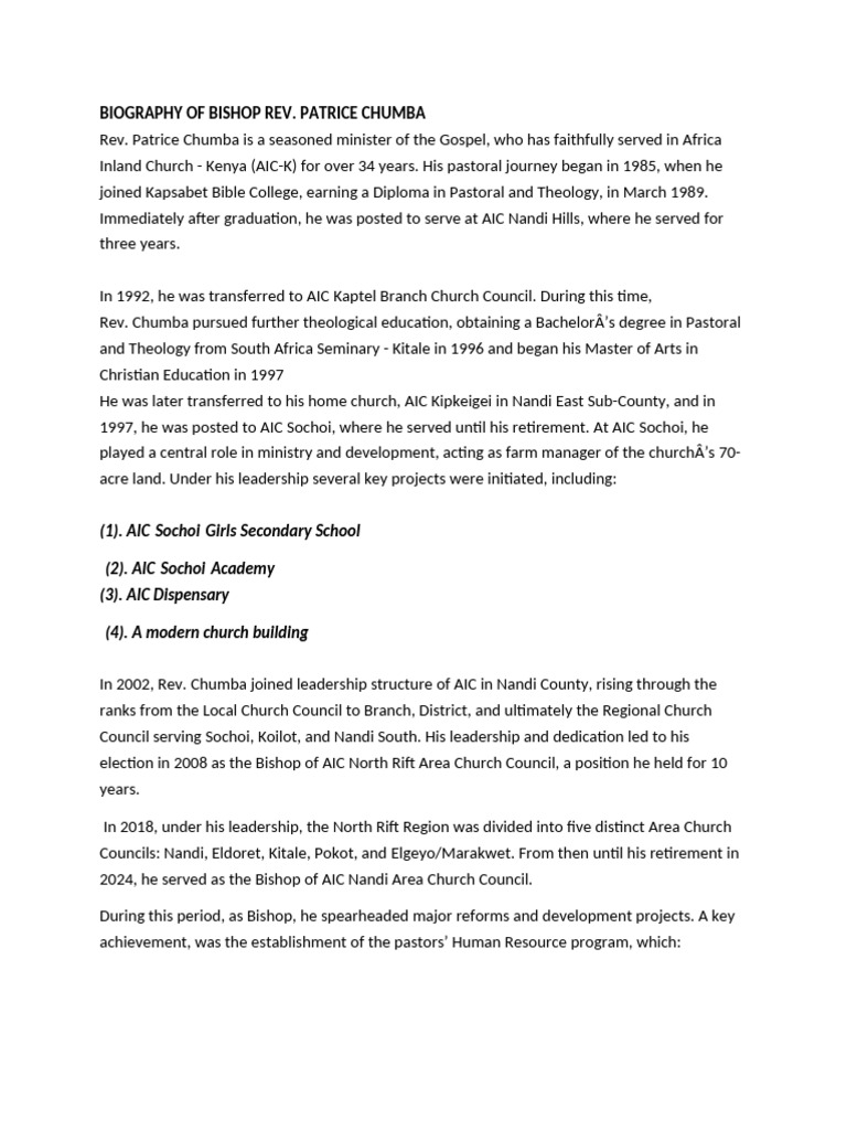 Biography of Bishop Re1 | PDF | Religious Belief And Doctrine | Theology