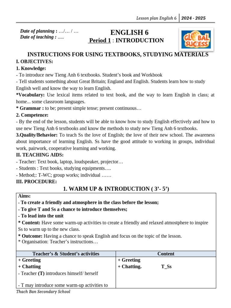 English 6 Lesson Plan Overview | PDF | English Language | Vocabulary