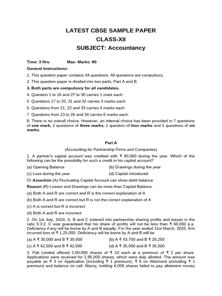 CBSE Class 12 Accountancy Sample Paper | PDF | Dividend | Debits And ...
