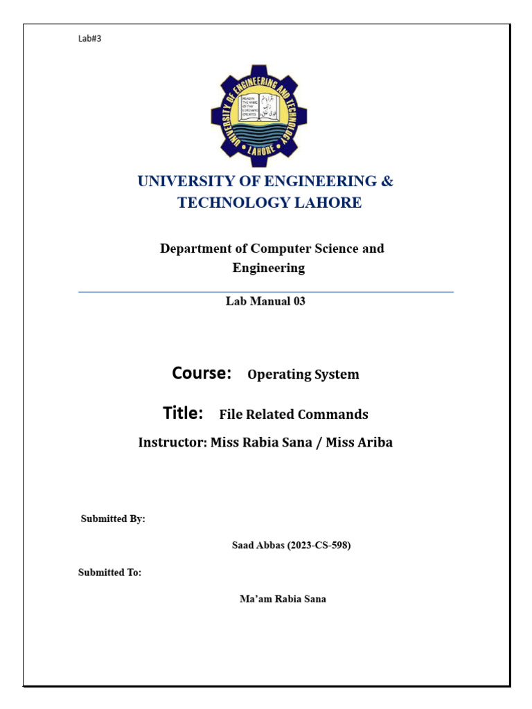 File Commands in Operating Systems Lab | PDF