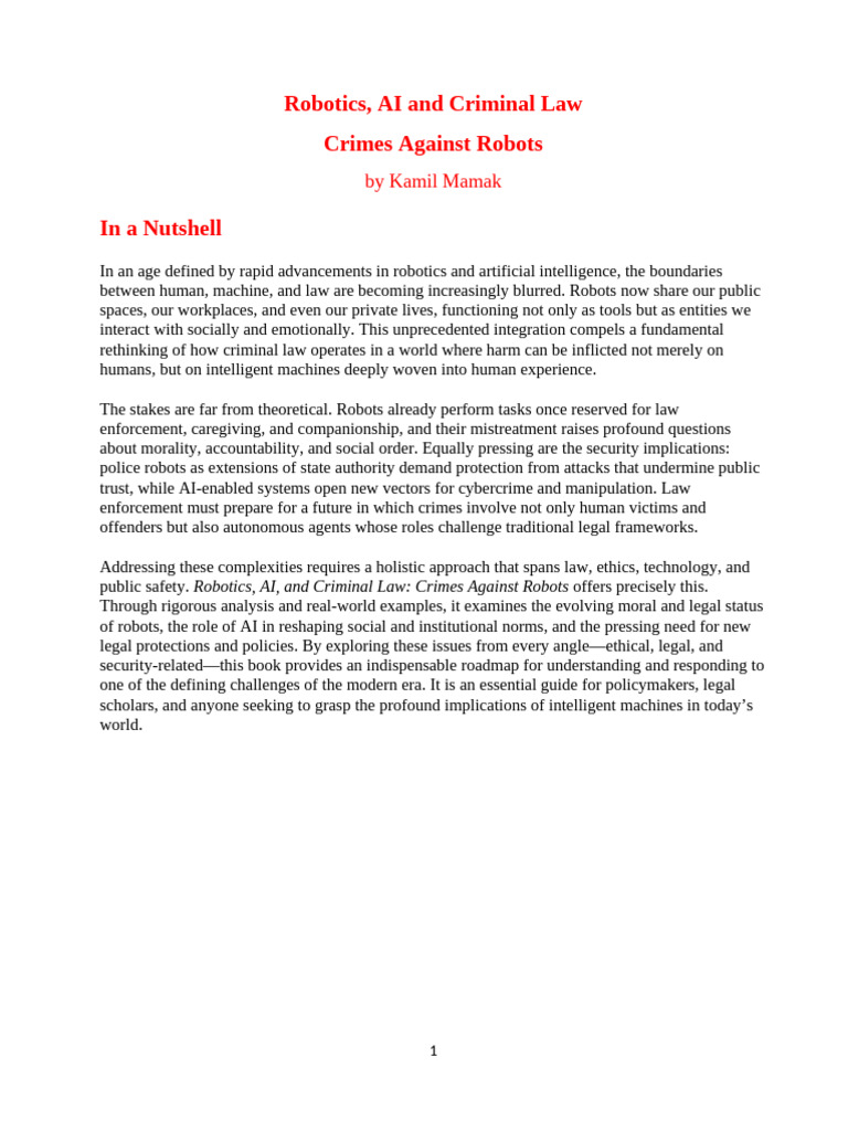 Robotics, AI, And Criminal Law Crimes Against Robots_En | PDF ...