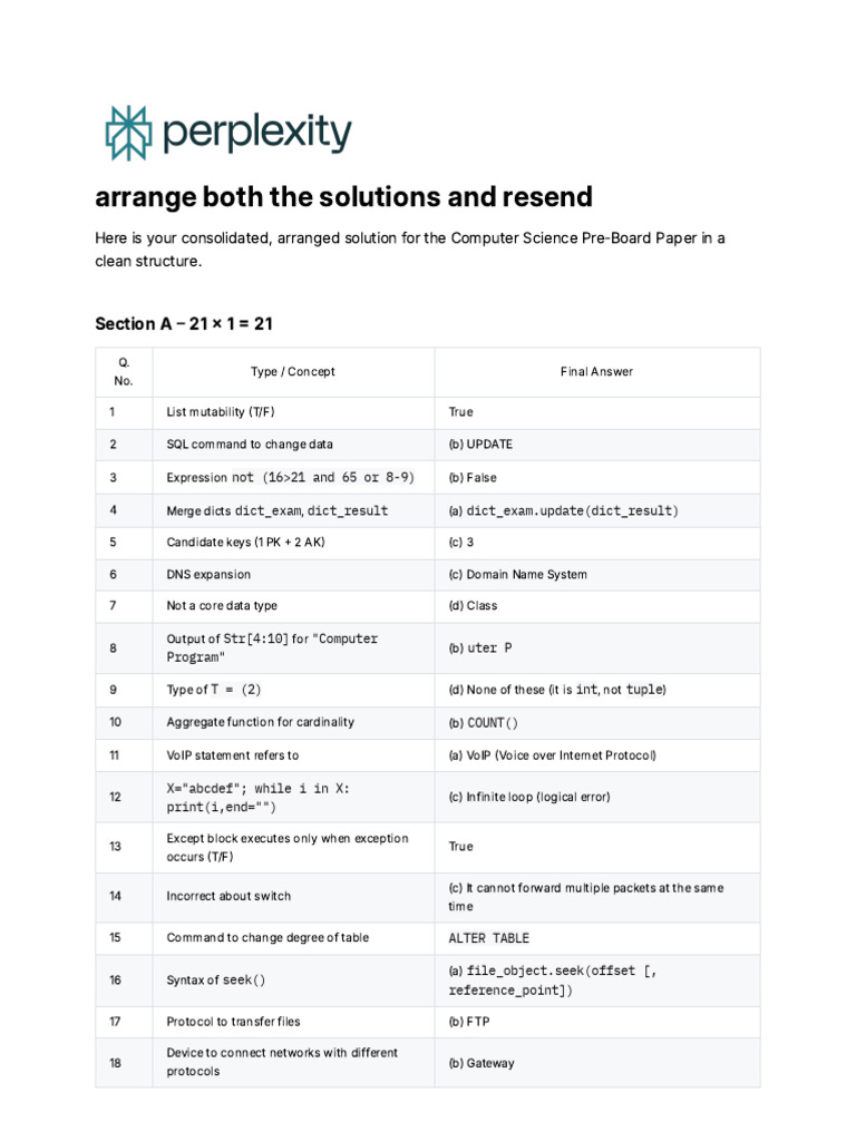 Computer Science Pre-Board Solutions | PDF | String (Computer Science ...