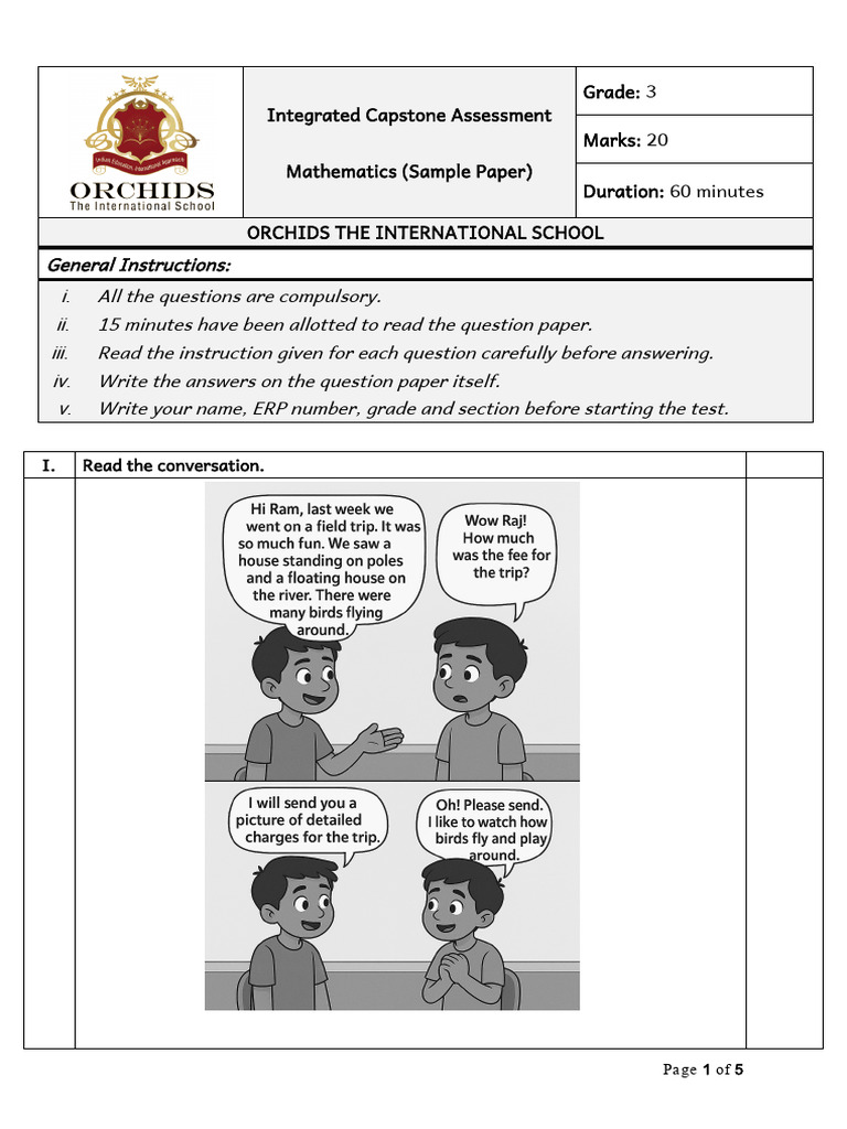 Sample Paper - Mathematics - Grade 3 - ICA - AS | PDF | Chess Openings ...