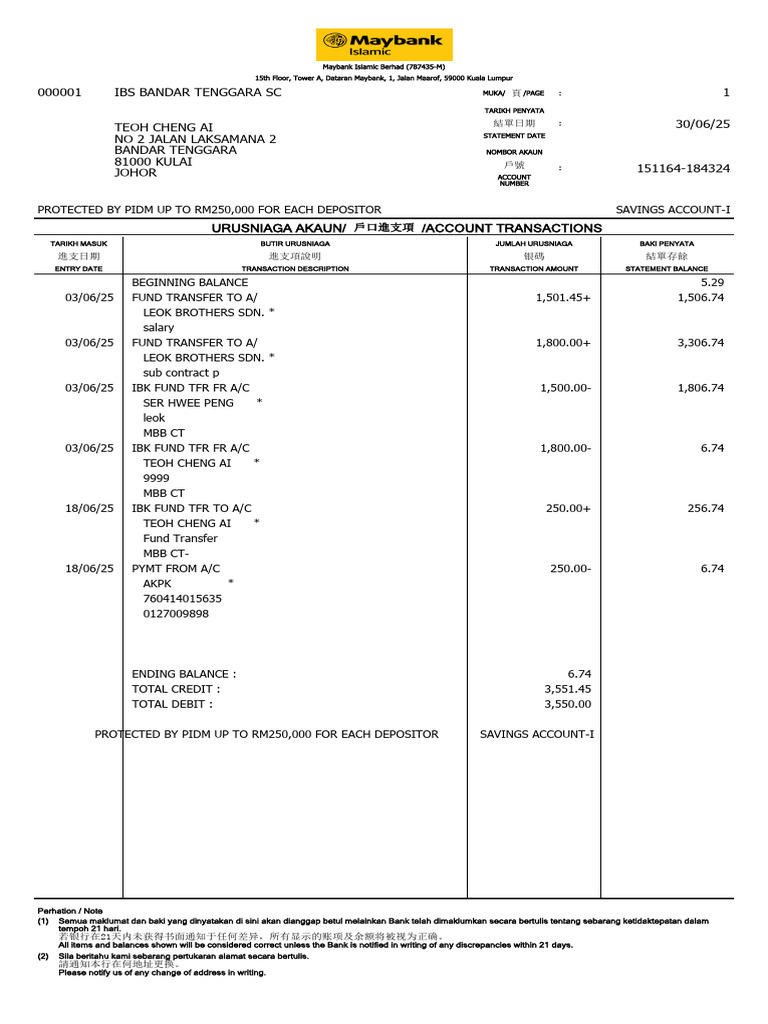 Account Transaction Statement Summary | PDF | Financial Services ...