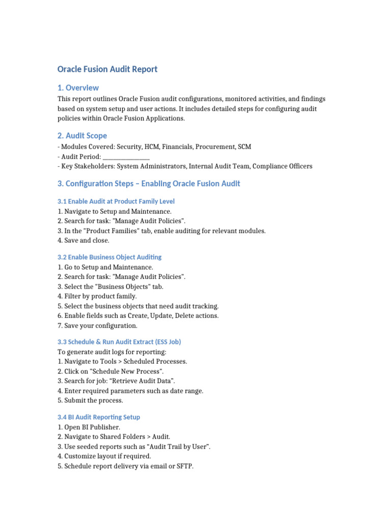 Oracle Fusion Audit Configuration Guide | PDF