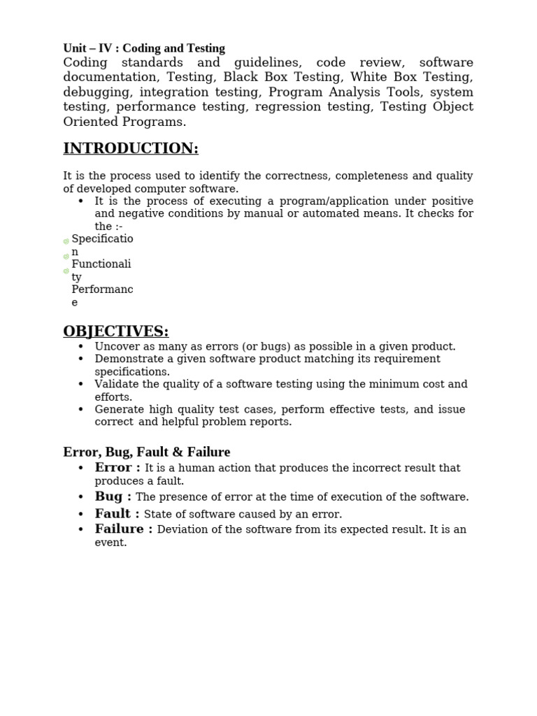 Coding Standards and Software Testing Guide | PDF | Software Testing ...