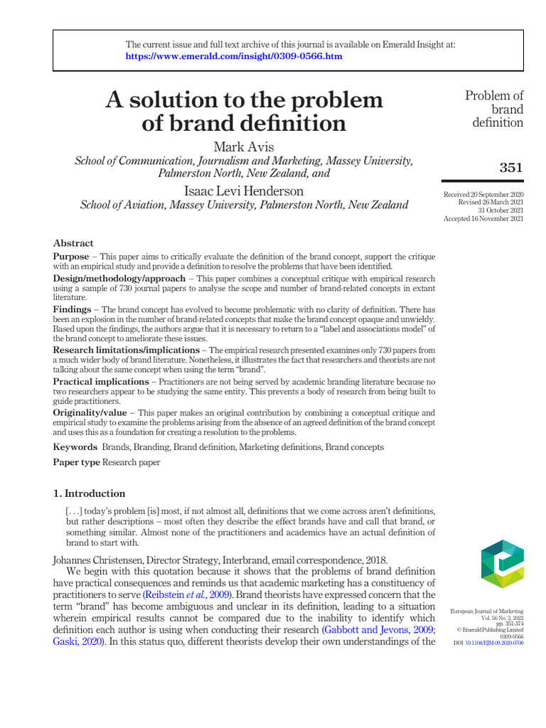 A Solution to the Problem of Brand Defin | PDF | Brand | Concept