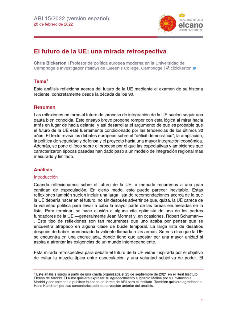 El Futuro de La Ue Una Mirada Retrospectiva | PDF | Unión Económica Y ...