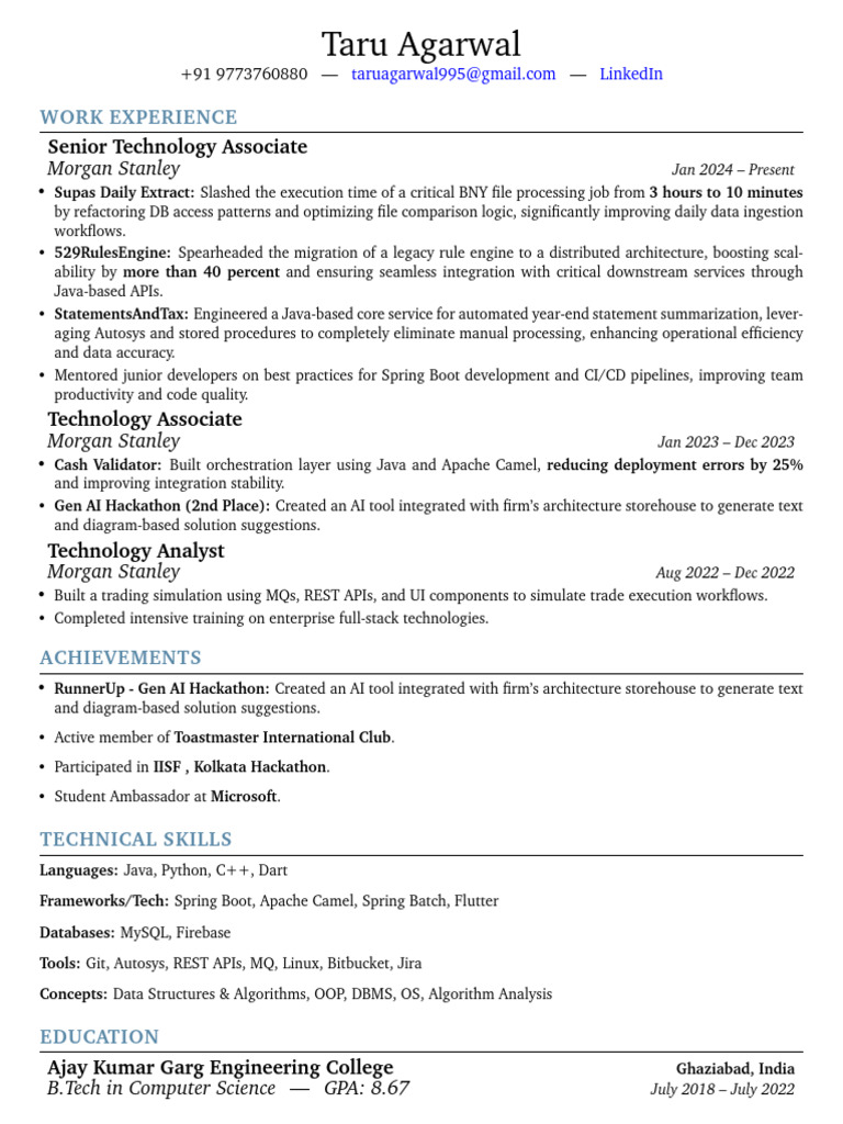 TaruAgarwal_Resume | PDF | Databases | Java (Programming Language)