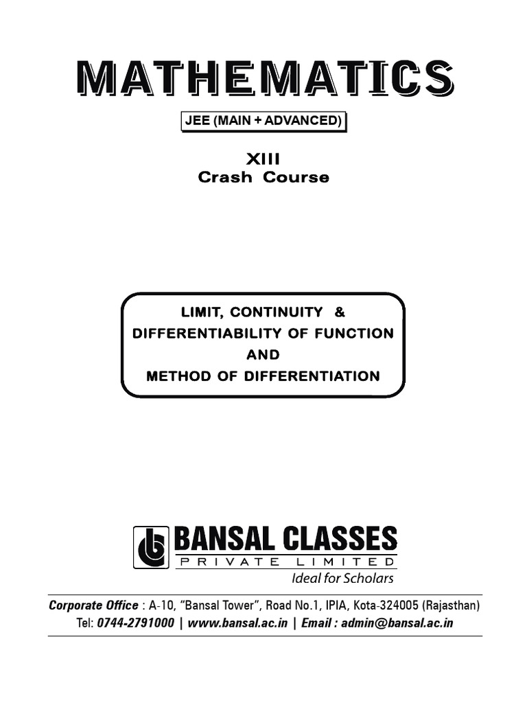 Limits and Differentiation Methods for JEE | PDF | Derivative ...